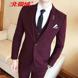北极绒（Bejirong）西服套装男 2019新款韩版修身英伦绅士时尚服套装男 C209-W7017 酒红色 L