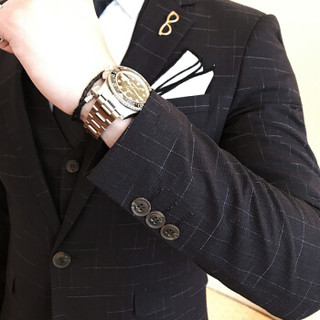 北极绒（Bejirong）西服套装男 2019新款韩版修身英伦绅士时尚服套装男 C209-W7017 黑色 3XL