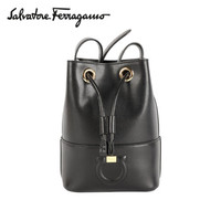 Salvatore Ferragamo 菲拉格慕 经典款女士Gancini系列黑色牛剖层革水桶包 0705186