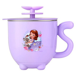 迪士尼儿童不锈钢水杯幼儿园宝宝牛奶杯单柄水杯带盖防摔水杯200ml 苏菲亚紫色 HM1636S1