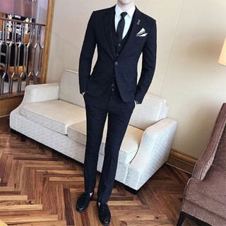 北极绒（Bejirong）西服套装男 2019新款韩版修身英伦绅士时尚服套装男 C209-W7017 黑色 XL