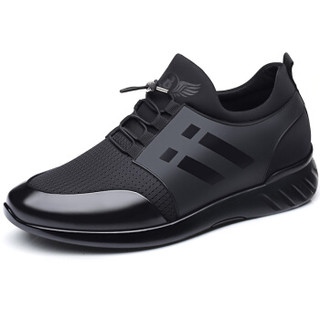 宜驰 EGCHI 休闲商务隐形内增高鞋子男士耐磨舒适 K8913 黑色（网布） 39