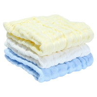 北极绒6层儿童水洗纱布小方巾3条装纯色组合 *3件