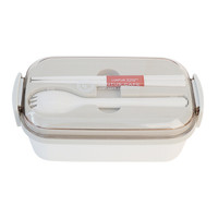 阿司倍鹭（ASVEL）塑料饭盒微波炉加热带饭盒水果盒 分格午餐盒便当盒分隔带筷勺 单层白色580ML