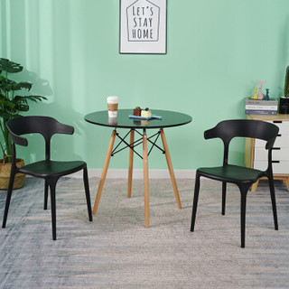 百思宜 北欧休闲现代简约塑料餐椅创意成人彩色椅子餐厅靠背凳家用靠背椅休闲椅子塑料椅牛角椅 深灰色