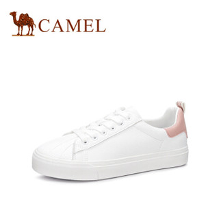 骆驼（CAMEL） 女士 简约清新后跟织带平底小白鞋 A91228602 白/粉 40