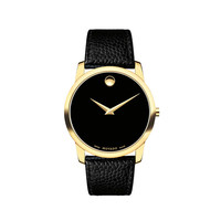 摩凡陀（Movado）官方旗舰店 瑞士手表 博物馆系列 MUSEUM CLASSIC 男士石英金色手表 皮带腕表礼盒装0607014