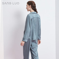 SANGLUO 桑罗 真丝睡衣女春秋新品桑蚕丝家居服 时尚衬衫领舒适真丝睡衣套装 03762817蓝色 S