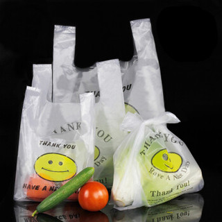 佳茉 背心袋 透明加厚笑脸购物袋食品外卖打包袋超市塑料袋马甲袋手提袋 30*50cm加大号 100只