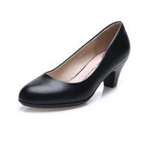 玫蒂莎 （MDIS∧）中跟浅口鞋职业鞋防滑简约单色粗跟女鞋 AE1128 黑色 35码