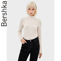 Bershka 女士 镶珍珠长袖打底衫T恤上衣 07223115711