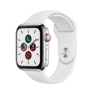 Apple Watch Series 5智能手表（GPS+蜂窝网络款 44毫米不锈钢表壳 白色运动型表带 )