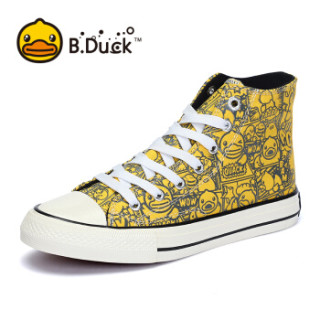 bduck小黄鸭高帮帆布女涂鸦韩版百搭休闲潮流帆布鞋y933914黄色35