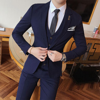 北极绒（Bejirong）西服套装男 2019新款韩版修身英伦绅士时尚服套装男 C209-W7017 藏青色 2XL