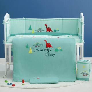 米乐鱼 婴儿床品套件床围五件套可拆洗床靠宝宝床围防撞透气四季可用 恐龙乐园绿