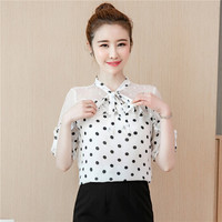YuJue 瑜珏 洋气小衫 夏季新款波点雪纺衫女短袖蕾丝镂空露肩上衣 NSYY8379 白色 2XL