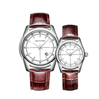 商品chowtaifook周大福pb2341女士石英手表40mm白盘棕色牛皮表带圆形