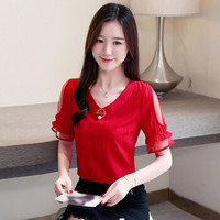 MILANYIN 米兰茵 洋气衬衫气质超仙女款小衫女雪纺衫女  MLYH689 红色 XXXXL