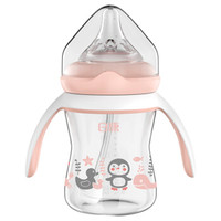 日康（rikang）奶瓶 玻璃奶瓶新生儿婴儿吸管奶瓶 宝宝奶瓶宽口带手柄180ml 粉 RK-N1023