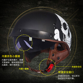 TORC摩托车头盔春夏新款男女复古哈雷头盔电动车小半盔T535/T-55 哑黑 死神  XL码