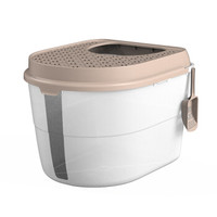 美卡猫砂盆 花环全封闭式顶入式猫砂盆 亚麻棕 防外溅超大号猫厕所防带出