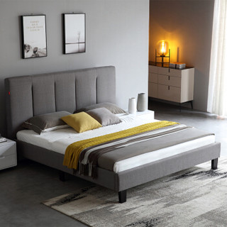A家家具 床 北欧卧室家具实木脚布艺床 现代简约软靠大床软包双人床 1.5米单床 浅灰色 DA0173
