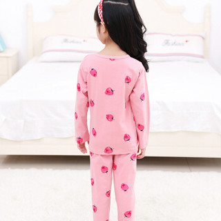 宝娜斯儿童睡衣女童春秋冬季针织长袖韩版可爱卡通棉质可外穿家居服套装 251－草莓 130
