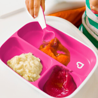Munchkin满趣健 宝宝自主进食训练食物分隔盘婴童方形辅食盘防溅分格盘儿童餐具2只装 粉紫