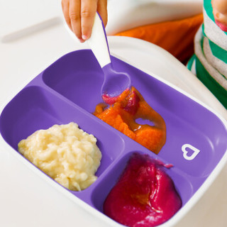 Munchkin满趣健 宝宝自主进食训练食物分隔盘婴童方形辅食盘防溅分格盘儿童餐具2只装 粉紫