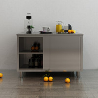 中伟不锈钢201家用推拉门工作台厨房专用桌子打荷操作台切菜商用台面案板柜矮柜1200*600*800厚度0.8mm