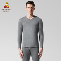 稻草人秋衣秋裤男士打底薄款莱卡棉毛衫女情侣保暖内衣套装 83901-1 深麻灰-男V领 XL