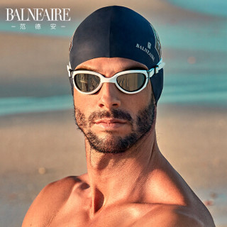 范德安（BALNEAIRE）YJ001 防水防雾泳镜 高清男女通用成人平光近视专业训练游泳眼镜白黑色 400°