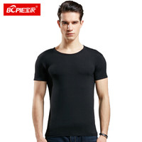 宝派(BOPIE) 男士背心莫代尔T恤短袖男纯色弹力棉打底修身透气汗衫 黑色圆领 M(165/90)
