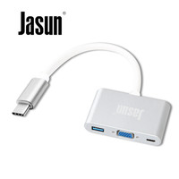 捷顺（JASUN）扩展坞 Type-C转VGA转换 USB3.0+type-c充电口三合一 MacBook接投影仪/电视显示器线 JS-155