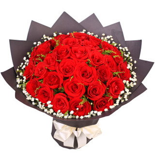 钟爱鲜花速递同城送花  33朵红玫瑰花束 鲜花店送花情人节玫瑰花