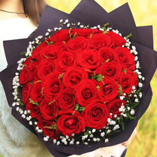 钟爱鲜花速递同城送花  33朵红玫瑰花束 鲜花店送花情人节玫瑰花