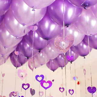 柯丽影 100个亚光3色雨丝吊坠气球套装紫色 儿童成人生日布置求婚表白结婚庆典用品装饰礼品 送点胶气筒