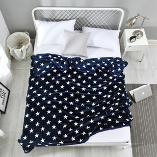 意尔嫚 毛毯家纺 加厚法兰绒毯子 珊瑚绒午睡空调毯水晶绒毛巾被盖毯 冬季床上床单 100*140cm 蓝色星星