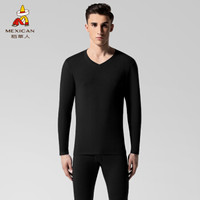 稻草人秋衣秋裤男士打底薄款莱卡棉毛衫女情侣保暖内衣套装 83901-1 黑色-男V领 XXXL