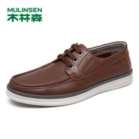 木林森（MULINSEN）潮流男鞋 时尚休闲鞋日常百搭板鞋舒适牛皮单鞋 棕色 42码 SS87309