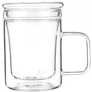 起凡CHEVEN风度三件杯便携透明带盖玻璃创意水杯男女士茶杯耐热水瓶子CVCG1638透明色380ML