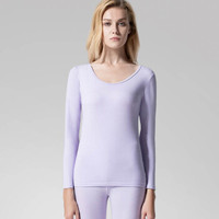 稻草人秋衣秋裤男士打底薄款莱卡棉毛衫女情侣保暖内衣套装 83801 浅紫-女 XXL