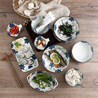 樱之歌陶瓷碗碟盘餐具套装日式手绘釉下彩 20头雪梅