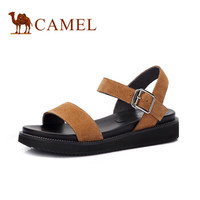 骆驼（CAMEL） 女鞋 舒适牛反绒平跟时尚凉鞋 A82025635 棕色 38