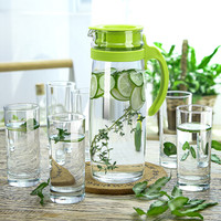 Ocean泰国进口玻璃冷水壶水杯7件套 耐热绿色凉水壶杯子套装