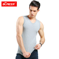 宝派(BOPIE)男士背心莫代尔背心男弹力透气运动背心打底汗衫 麻灰V领 L(170/95)