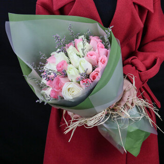 爱侣鲜花速递33朵混搭玫瑰花束戴安娜白玫瑰生日鲜花同城送花店