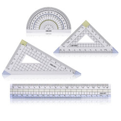 deli 得力 71964 方格尺子4件套(18cm直尺+三角尺*2+量角器) 颜色随机 *5件