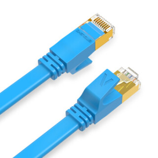 屏蔽线 万兆工程级cat7类纯铜网络跳线 电脑宽带接头家用成品线5米 蓝