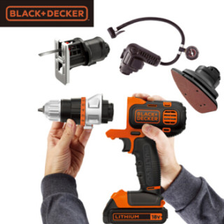 百得(BLACK&DECKER)充电式锂电版18V家用多功能换头电动工具(含电钻/砂光机/曲线锯/充气泵)EVO184K-A9